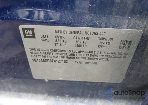 2014 Chevrolet Sonic Ls Auto из США, поврежденный, VIN 1G1JA5SG3E4127102